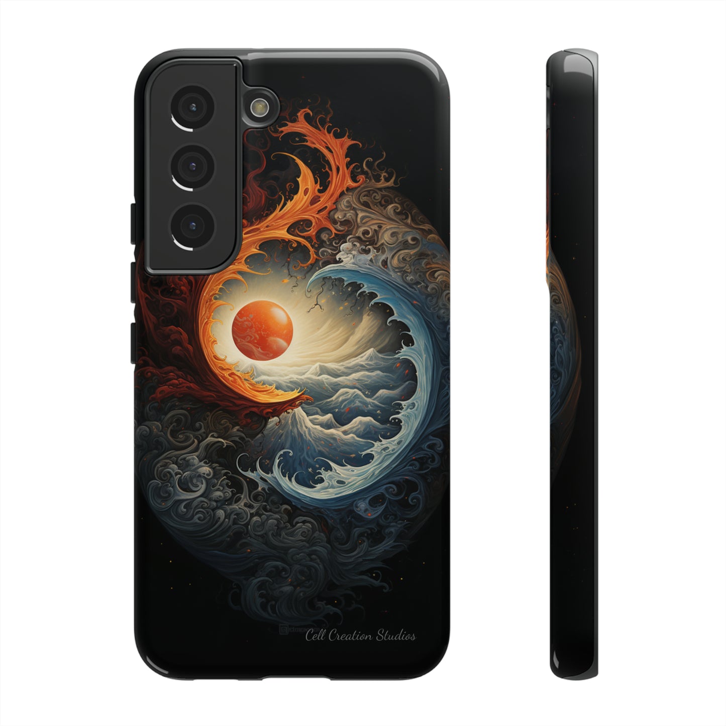 "Dual Elements Clash: Fire and Water Abstract" Phone Case -Tough Cases