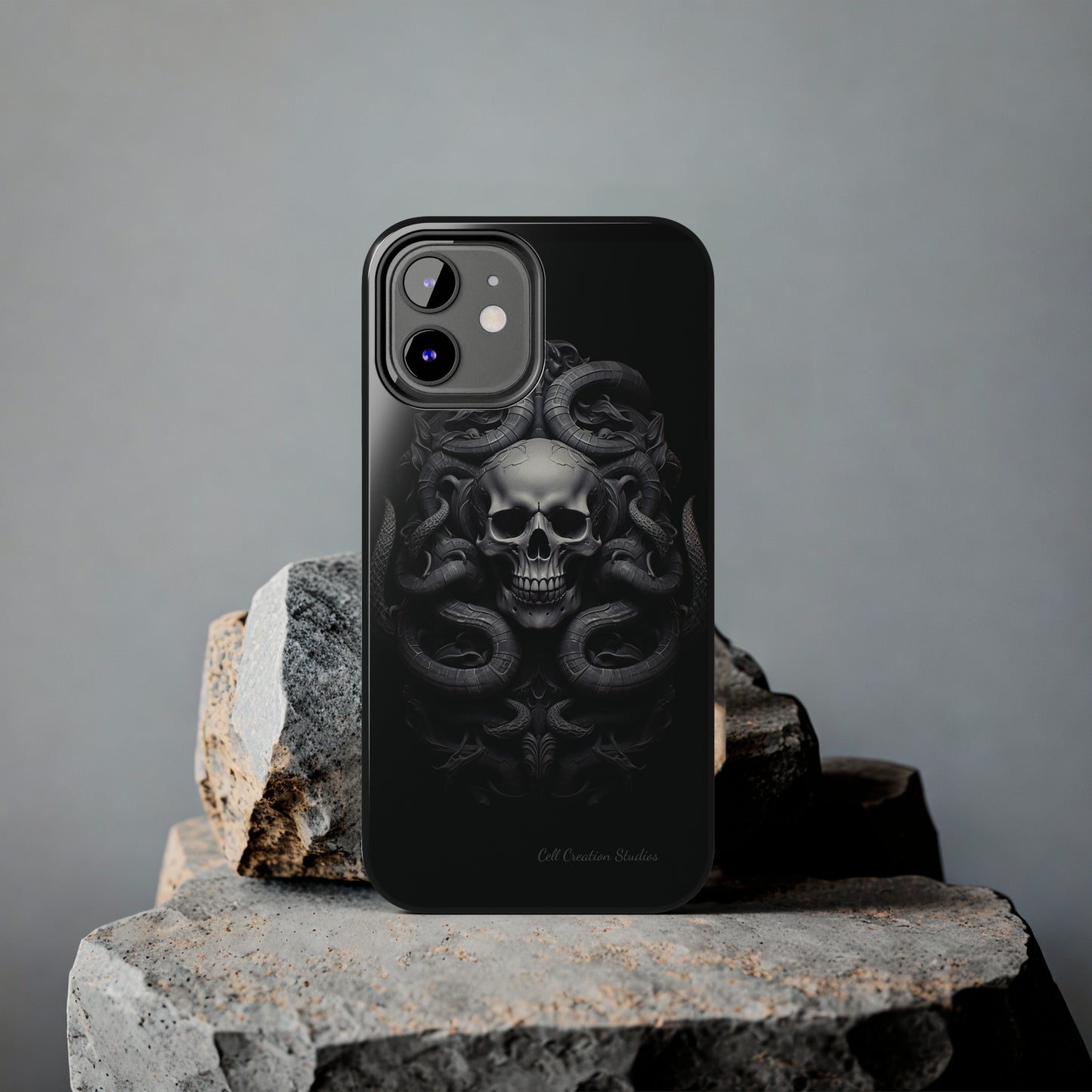 Introducing the "Monochrome Skull and Snakes" Cell Phone Case – A Bold Statement -Tough Phone Cases