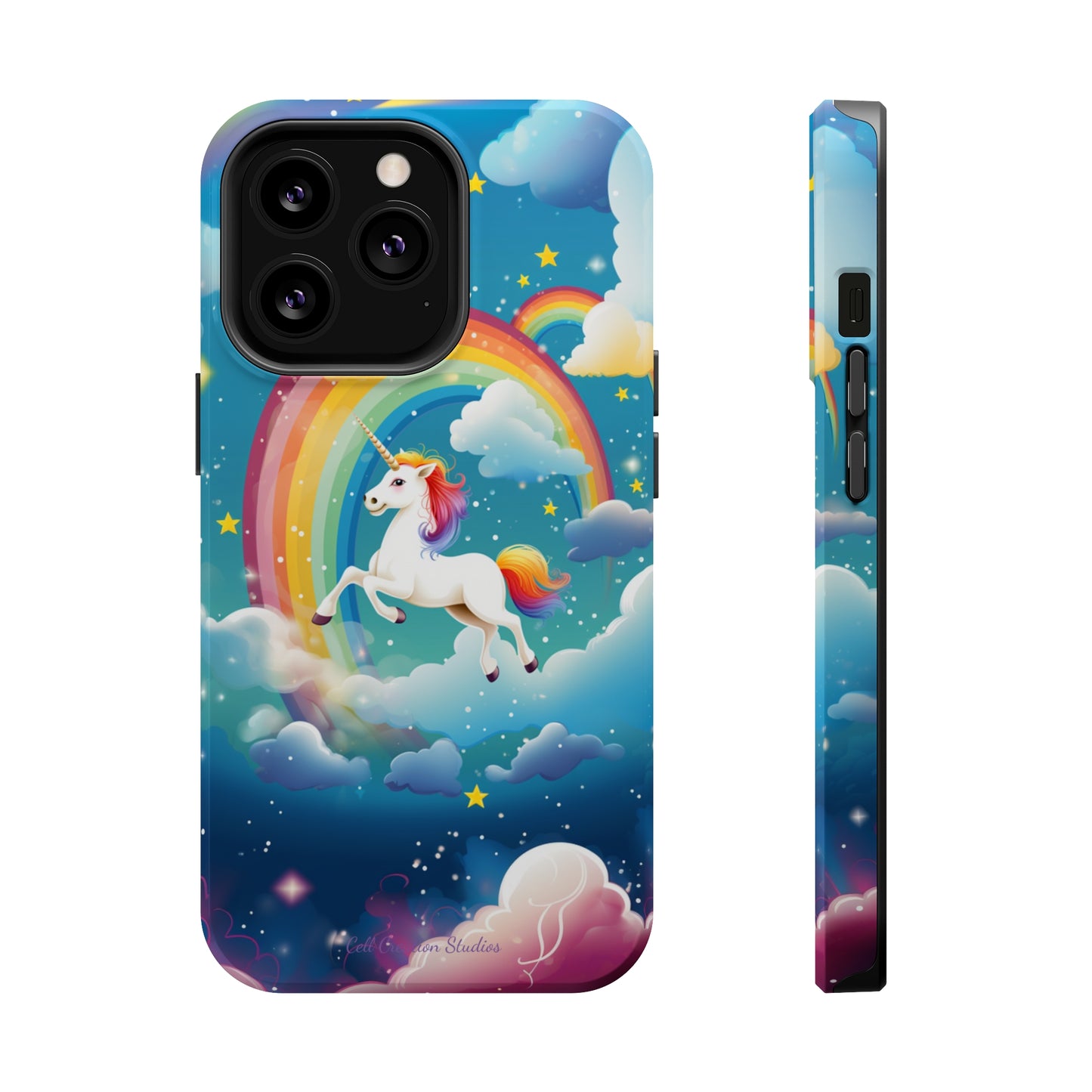 Introducing the "Rainbow Soar" Cell Phone Case – Embark on a Whimsical Journey with a Flying Unicorn -MagSafe Tough Cases