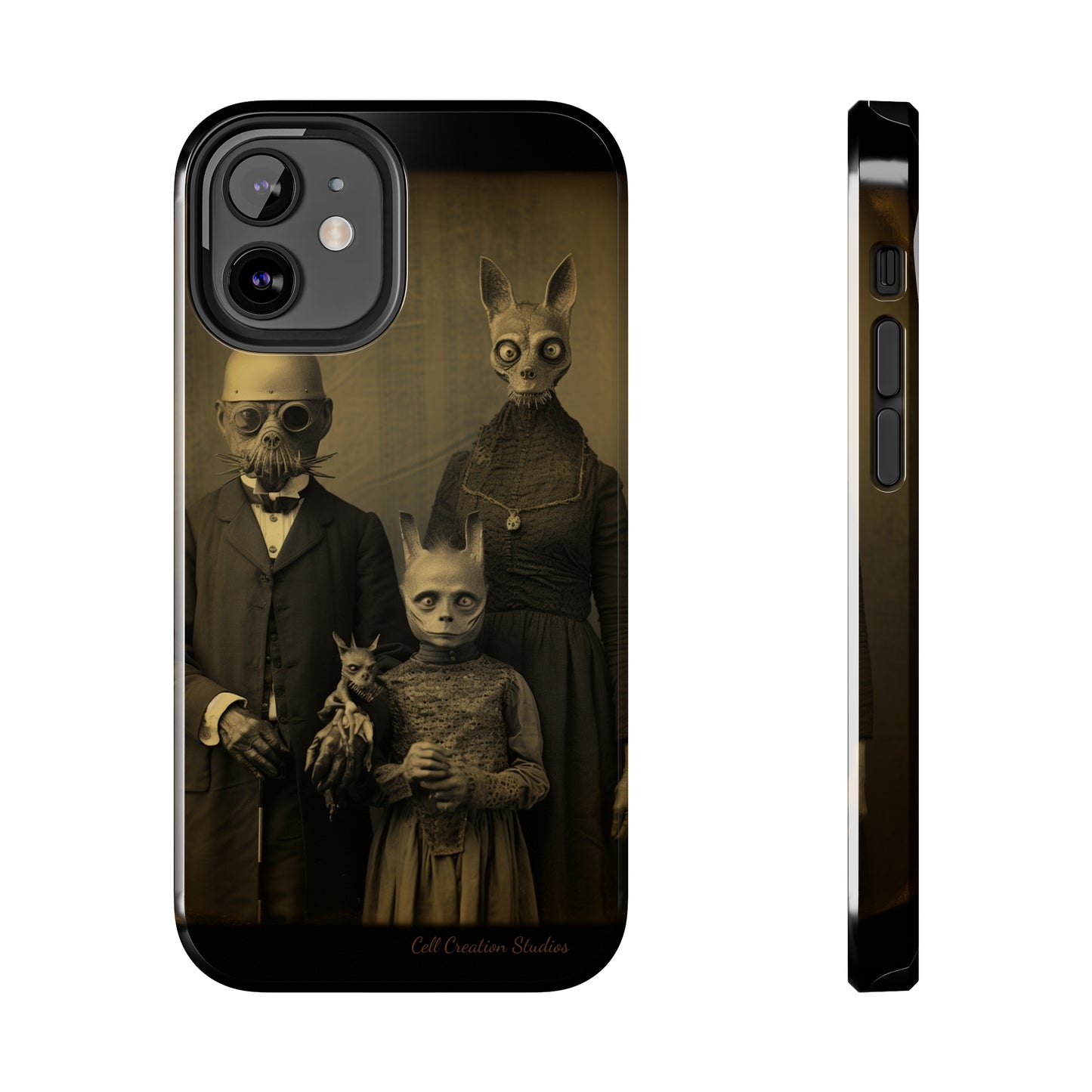 Introducing the "Vintage Odd Creatures" Cell Phone Case – Step into the Eerie Charm of a Haunting Family Portrait -Tough Phone Cases