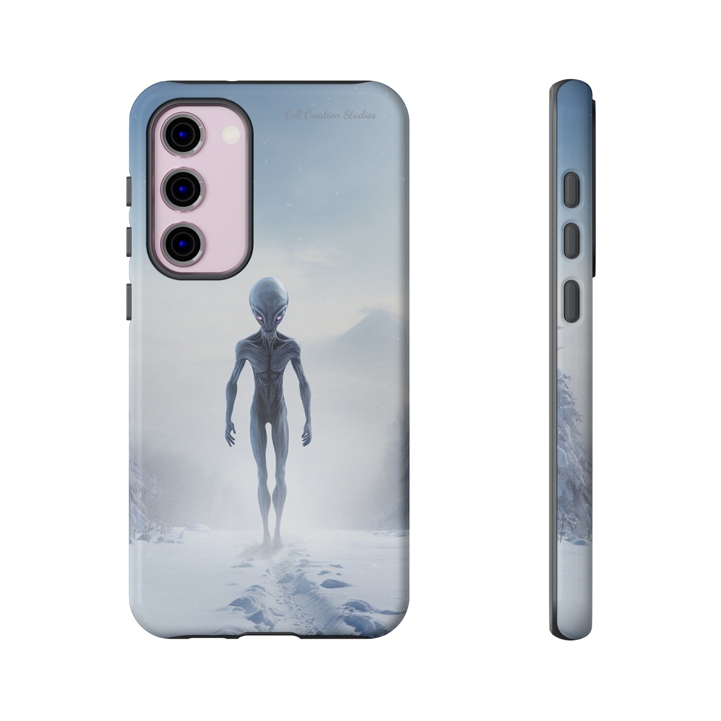 Introducing the "Frosty Extraterrestrial" Cell Phone Case – Embrace Alien Intrigue Amidst the Snowscape -Tough Cases