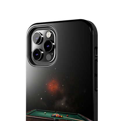 "Rack 'Em Up in Style: Pool Table-Themed Phone Case with Space Background" -Tough Phone Cases