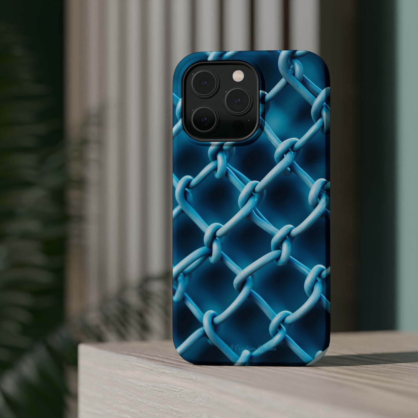 Introducing the "Elegant Chainlink" Cell Phone Case – Embrace Contemporary Style with Blue Chain Link Design -MagSafe Tough Cases