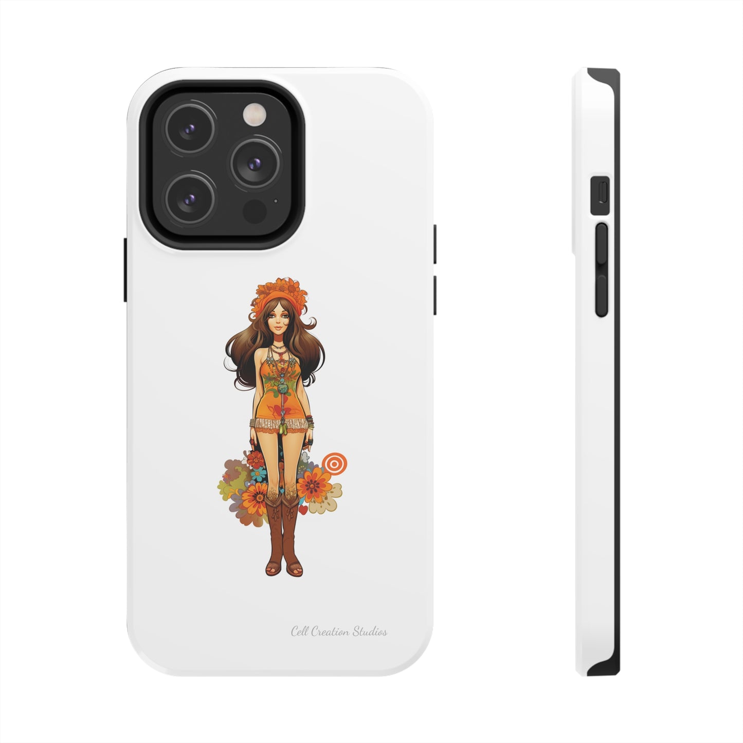 Introducing the "Groovy Hippie Chick" Cell Phone Case – Peace, Love, and Retro Style -Tough Phone Cases