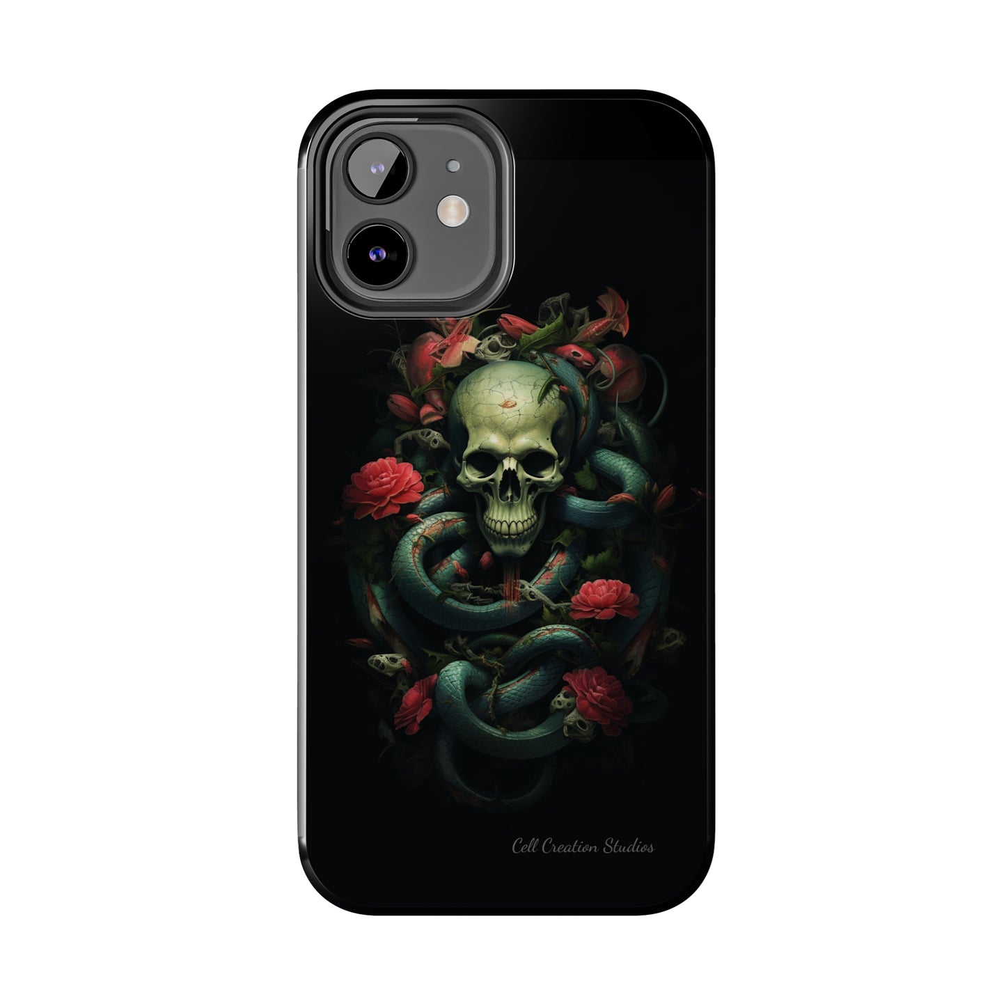 Introducing the "Serpentine Elegance" Cell Phone Case: Where Skulls and Snakes, Intertwine -Tough Phone Cases