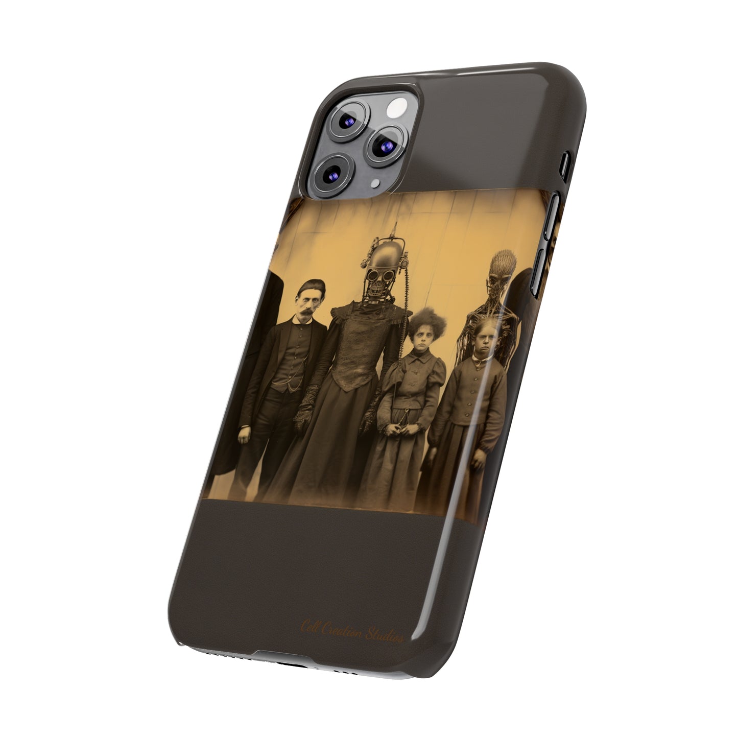 Introducing the "Vintage Odd Creatures" Cell Phone Case – Step into the Eerie Charm of a Haunting Family Portrait -Slim Phone Cases