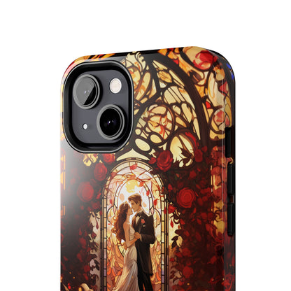 Introducing the "Stained Glass Love" Cell Phone Case – Capture the Romance of a Couple in Front of a Stained Glass Window -Tough Phone Cases