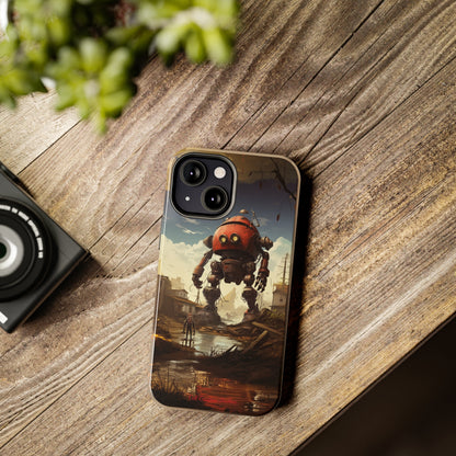 Introducing the "Urban Encounter" Cell Phone Case – Witness the Epic Convergence of Man and Giant Robot -Tough Phone Cases