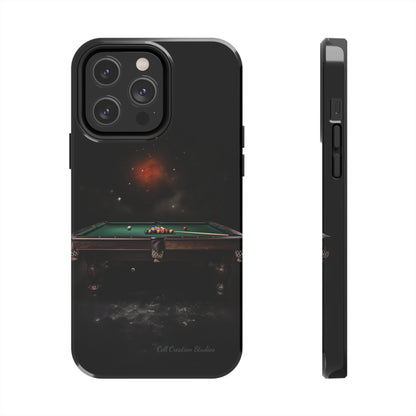 "Rack 'Em Up in Style: Pool Table-Themed Phone Case with Space Background" -Tough Phone Cases