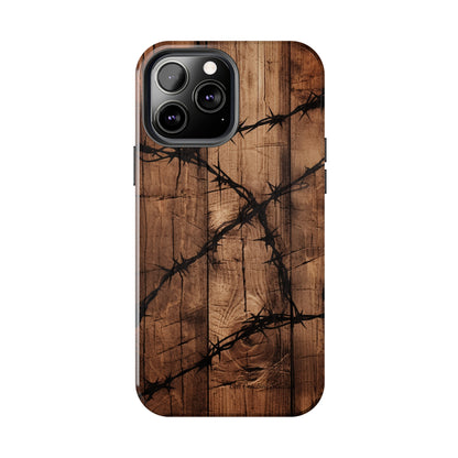 "Elegant Barb Wire on Wood" Embrace Rustic Style -Tough Phone Cases