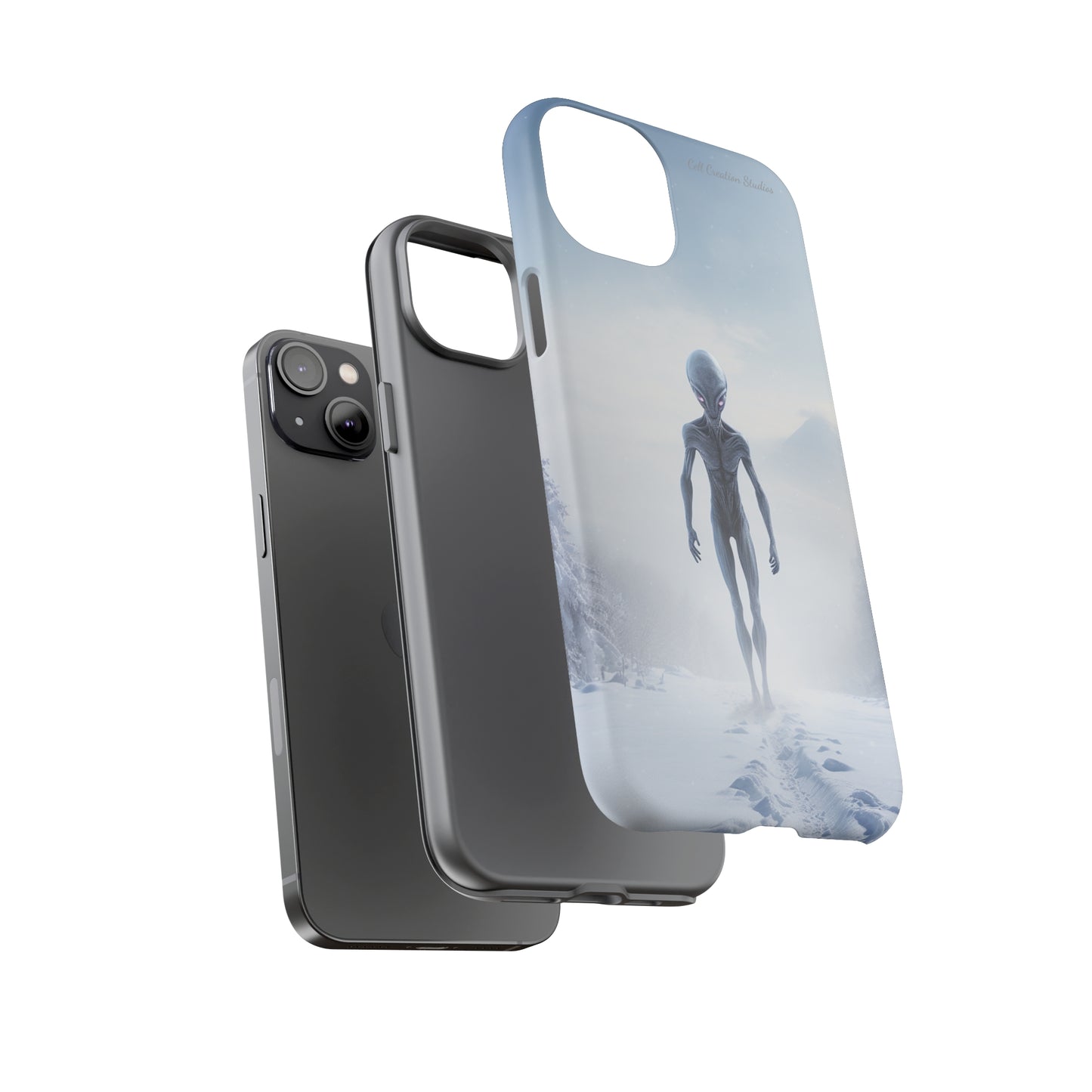 Introducing the "Frosty Extraterrestrial" Cell Phone Case – Embrace Alien Intrigue Amidst the Snowscape -Tough Cases