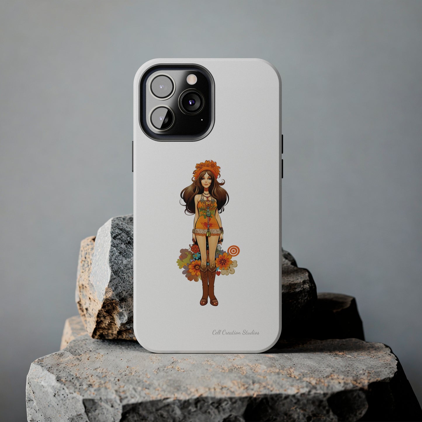 Introducing the "Groovy Hippie Chick" Cell Phone Case – Peace, Love, and Retro Style -Tough Phone Cases