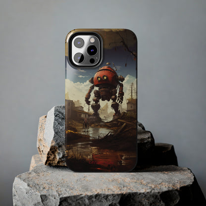 Introducing the "Urban Encounter" Cell Phone Case – Witness the Epic Convergence of Man and Giant Robot -Tough Phone Cases