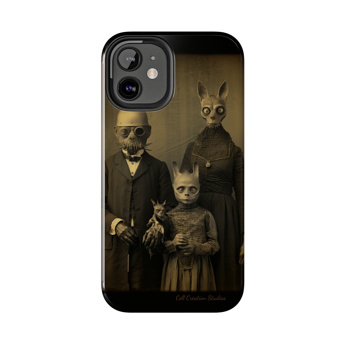 Introducing the "Vintage Odd Creatures" Cell Phone Case – Step into the Eerie Charm of a Haunting Family Portrait -Tough Phone Cases