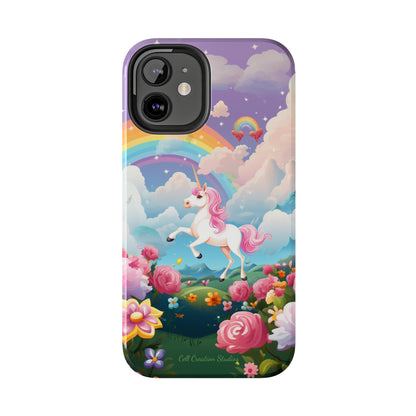 Introducing the "Floral Enchantment" Cell Phone Case – Embrace Your Imagination with a Unicorn in a Field of Flowers -Tough Phone Cases