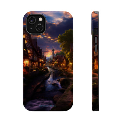 Introducing the "Riverside Serenity" Cell Phone Case – Embrace Peace with a Tranquil Town and Flowing River -MagSafe Tough Cases