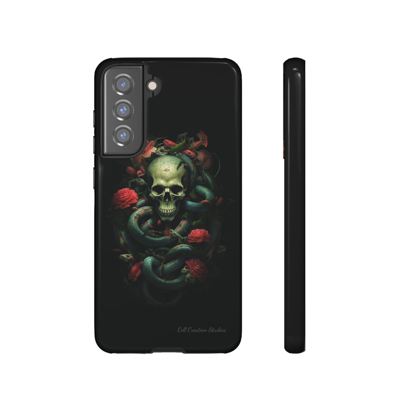 Introducing the "Serpentine Elegance" Cell Phone Case: Where Skulls and Snakes Intertwine -Tough Cases