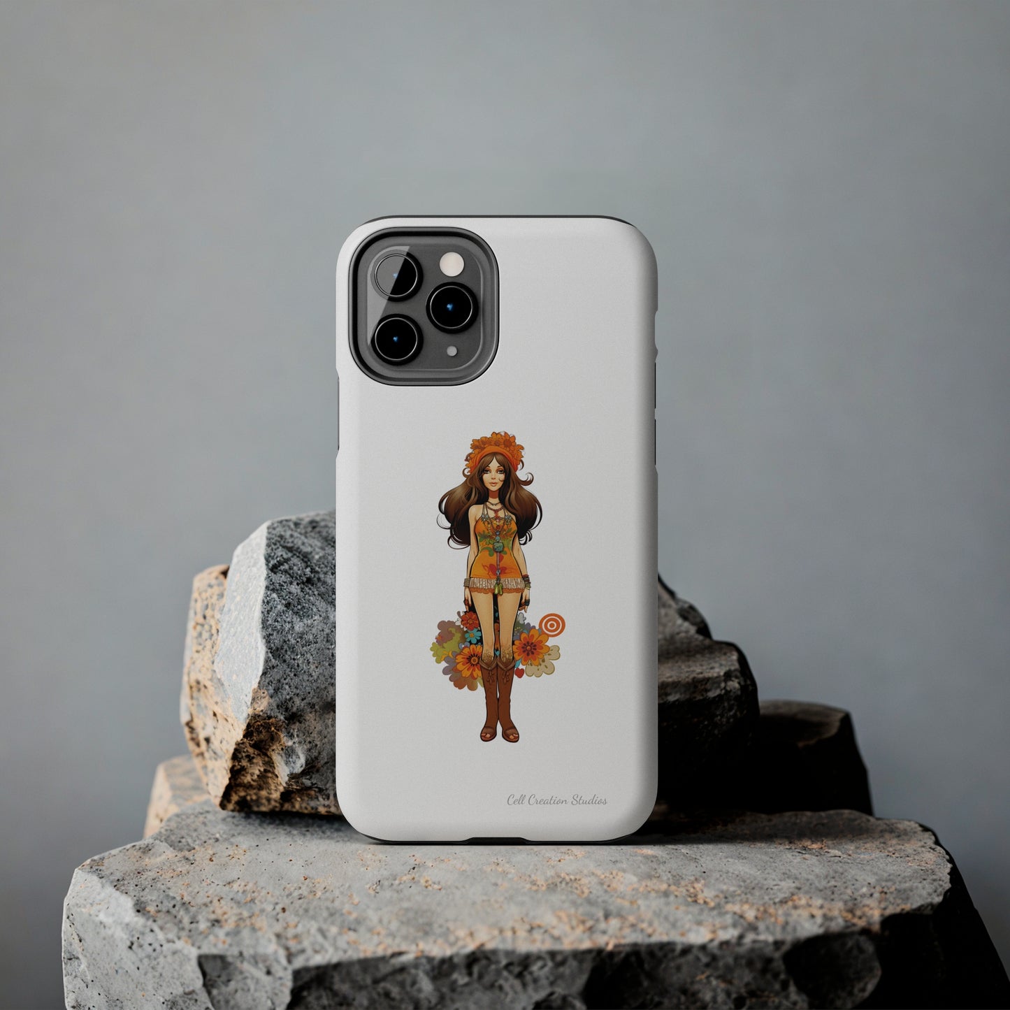 Introducing the "Groovy Hippie Chick" Cell Phone Case – Peace, Love, and Retro Style -Tough Phone Cases