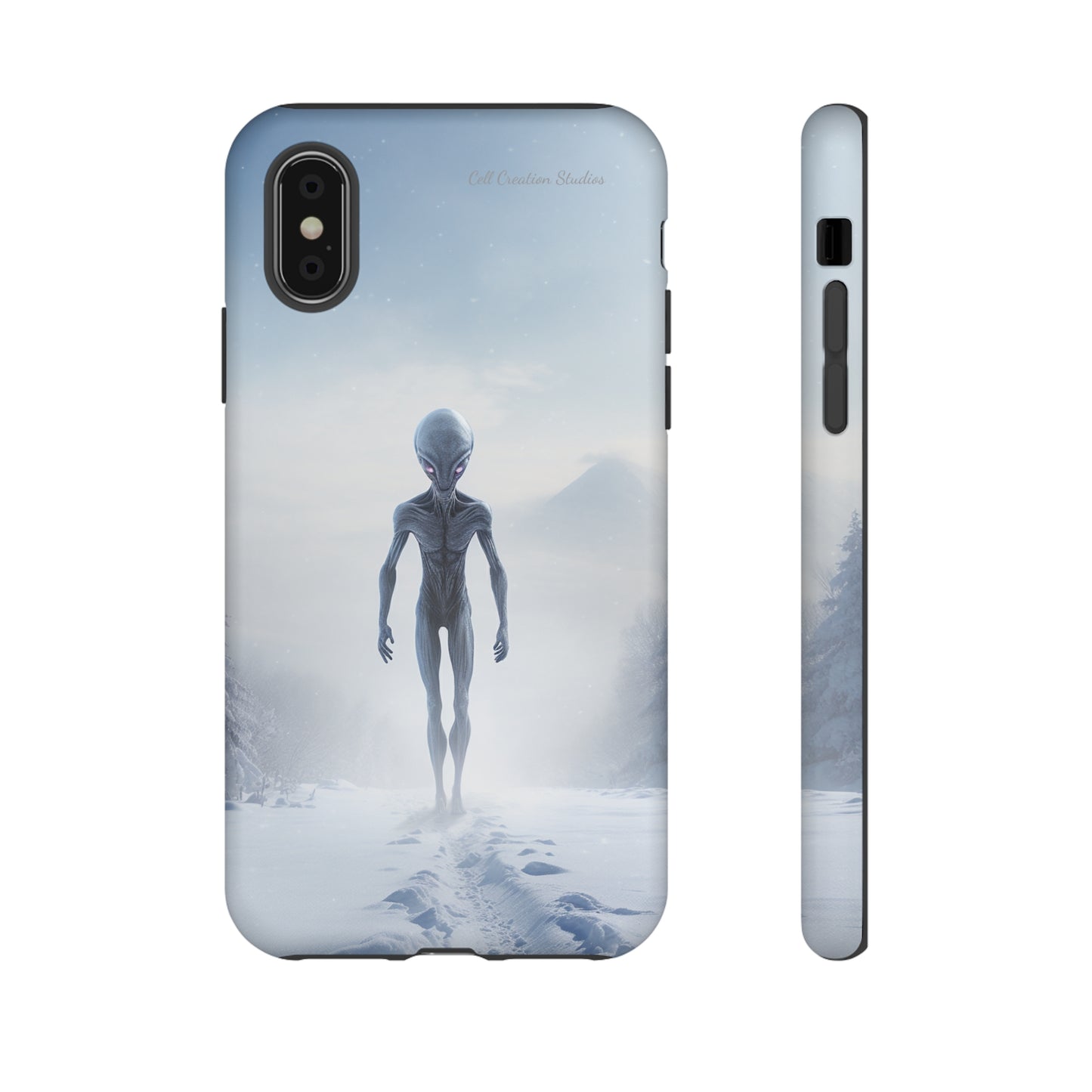 Introducing the "Frosty Extraterrestrial" Cell Phone Case – Embrace Alien Intrigue Amidst the Snowscape -Tough Cases