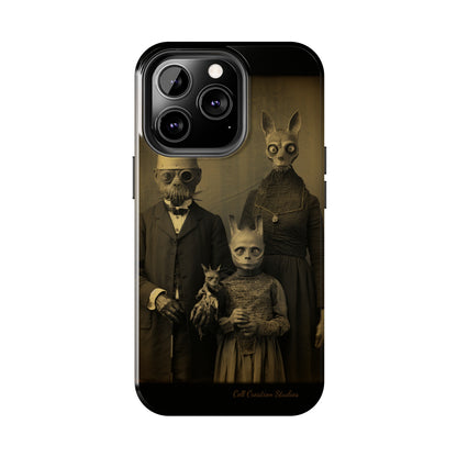 Introducing the "Vintage Odd Creatures" Cell Phone Case – Step into the Eerie Charm of a Haunting Family Portrait -Tough Phone Cases