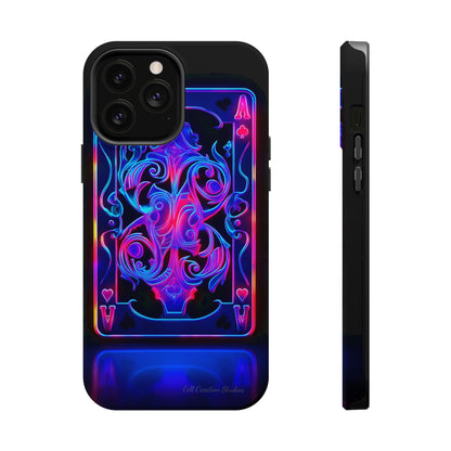 Introducing the "Neon Ace of Hearts" Cell Phone Case – Elevate Your Style with a Dazzling Card -MagSafe Tough Cases