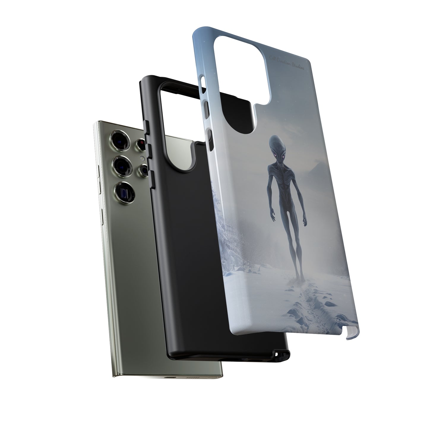 Introducing the "Frosty Extraterrestrial" Cell Phone Case – Embrace Alien Intrigue Amidst the Snowscape -Tough Cases