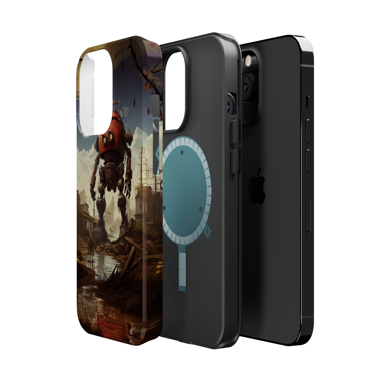 Introducing the "Urban Encounter" Cell Phone Case – Witness the Epic Convergence of Man and Giant Robot -MagSafe Tough Cases