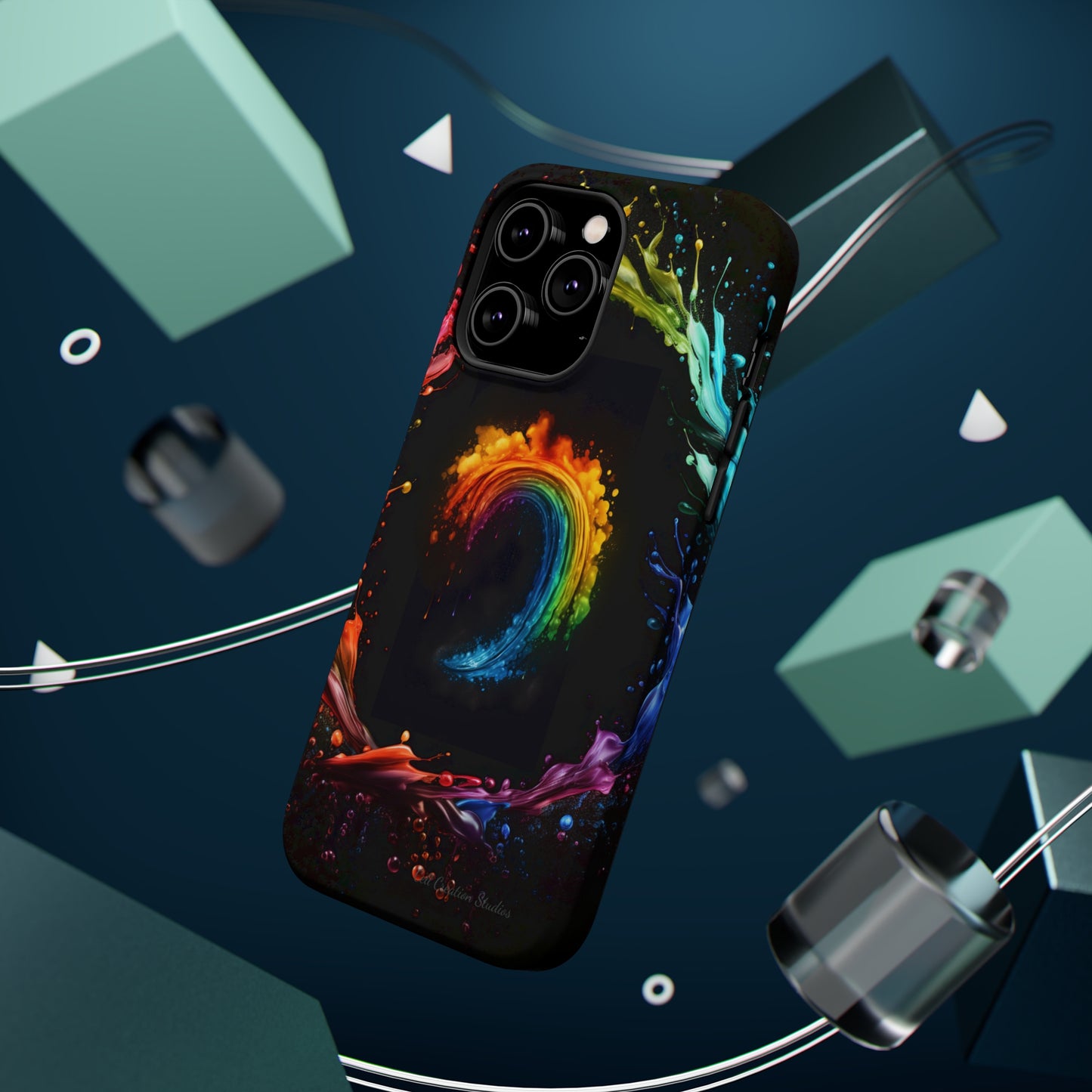 "Vibrant Swirls Painted on Black" Cell Phone Case -MagSafe Tough Cases