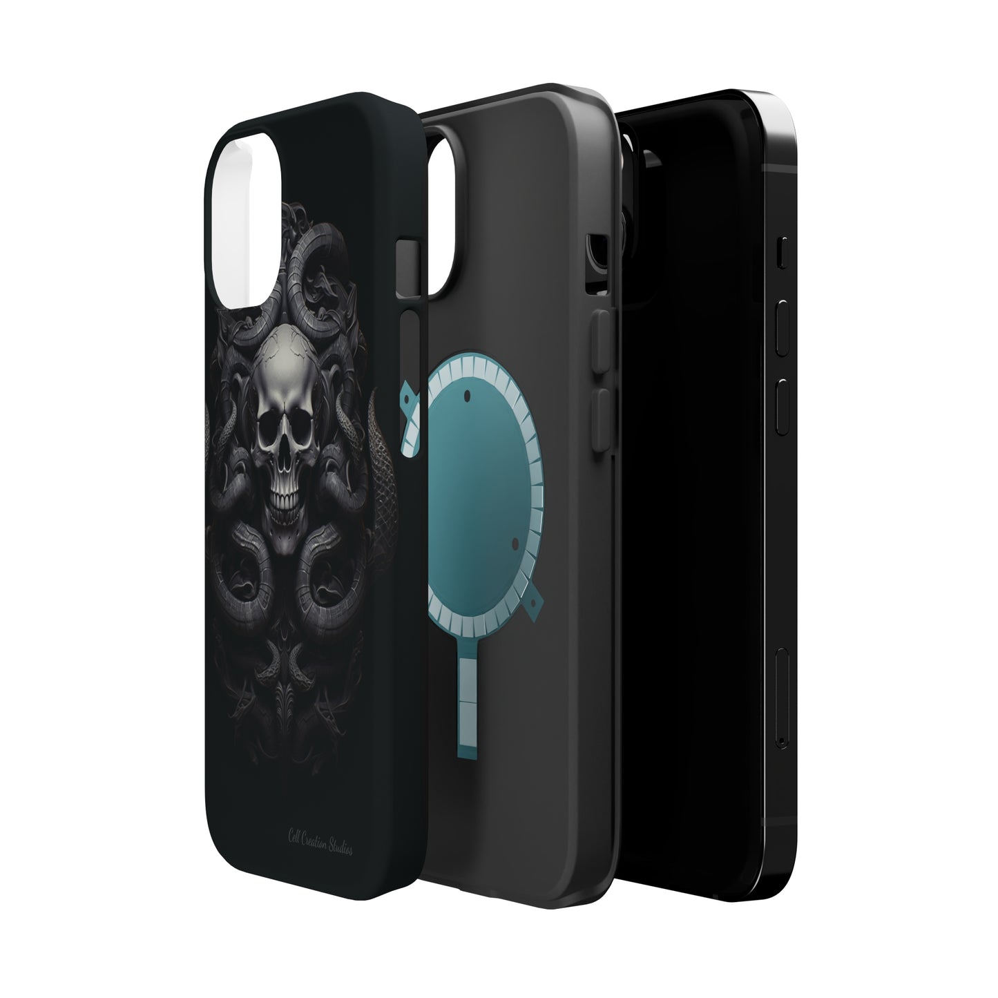 Introducing the "Monochrome Skull and Snakes" Cell Phone Case – A Bold Statement -MagSafe Tough Cases