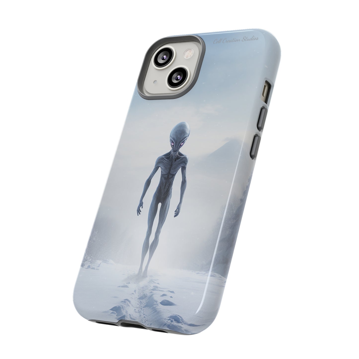 Introducing the "Frosty Extraterrestrial" Cell Phone Case – Embrace Alien Intrigue Amidst the Snowscape -Tough Cases