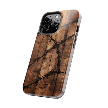 "Elegant Barb Wire on Wood" Embrace Rustic Style -Tough Phone Cases