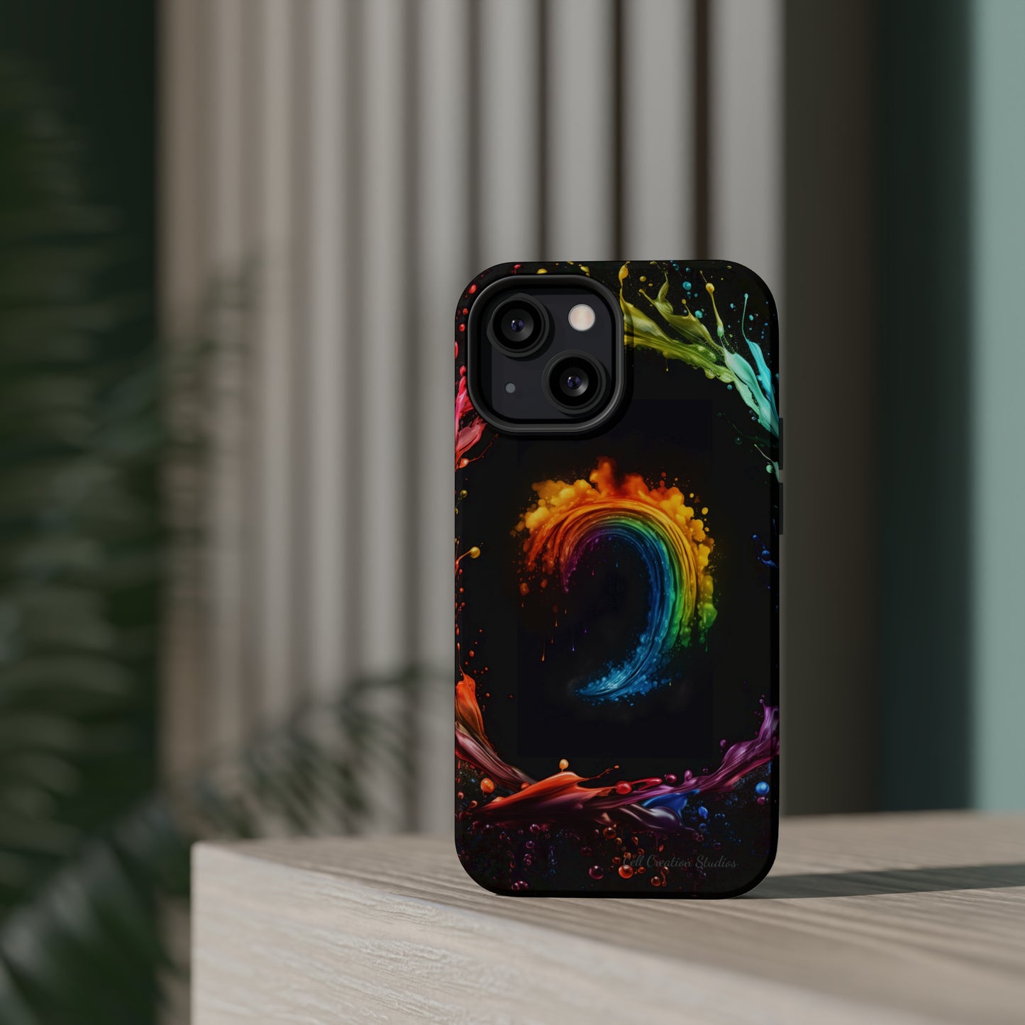 "Vibrant Swirls Painted on Black" Cell Phone Case -MagSafe Tough Cases