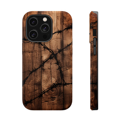 "Elegant Barb Wire on Wood" Embrace Rustic Style -MagSafe Tough Cases