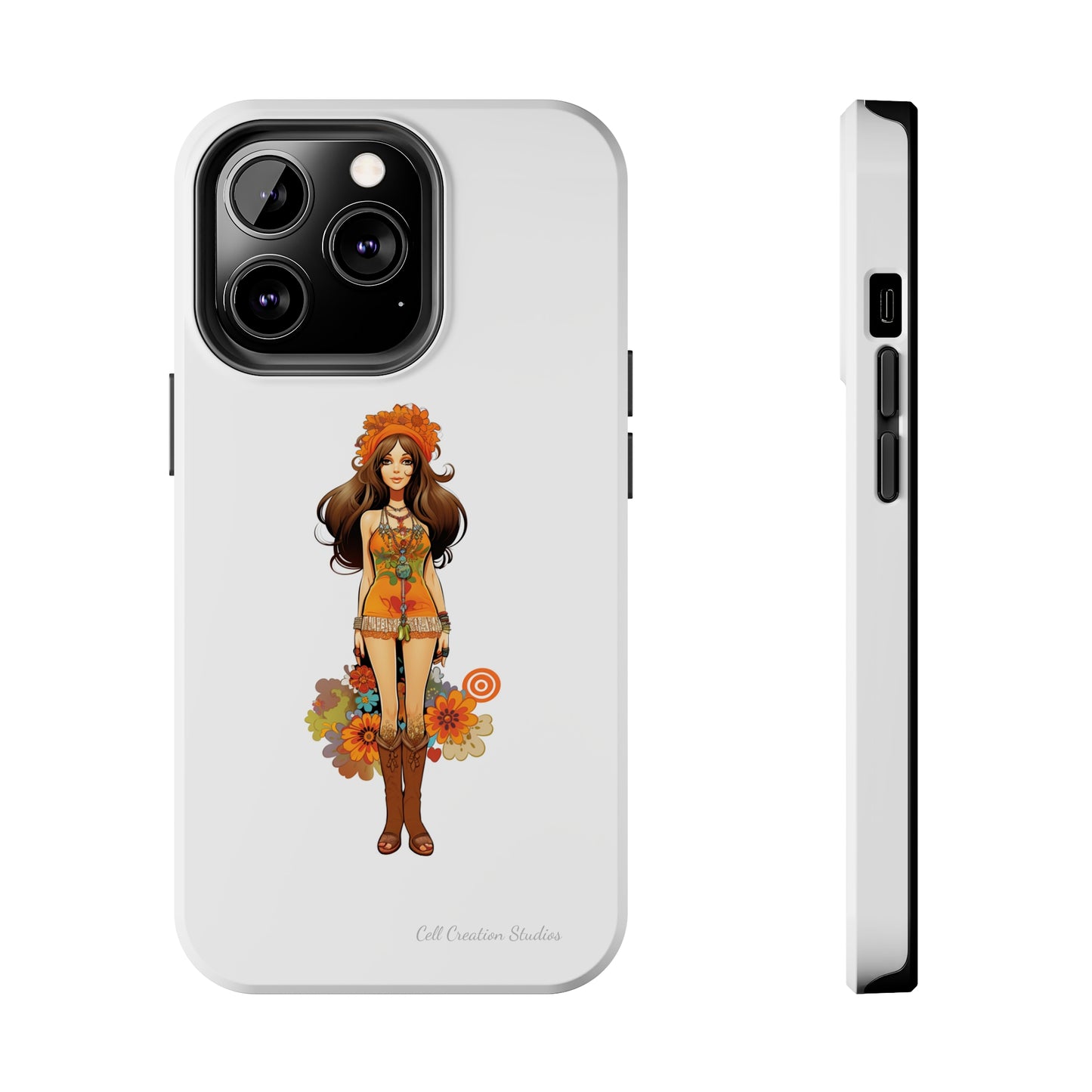 Introducing the "Groovy Hippie Chick" Cell Phone Case – Peace, Love, and Retro Style -Tough Phone Cases