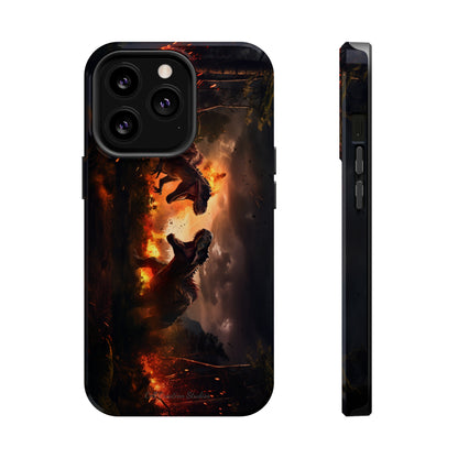 Introducing the "Ancient Battle Inferno" Cell Phone Case – Witness Epic Dinosaur Clash in a Fiery Forest! -MagSafe Tough Cases