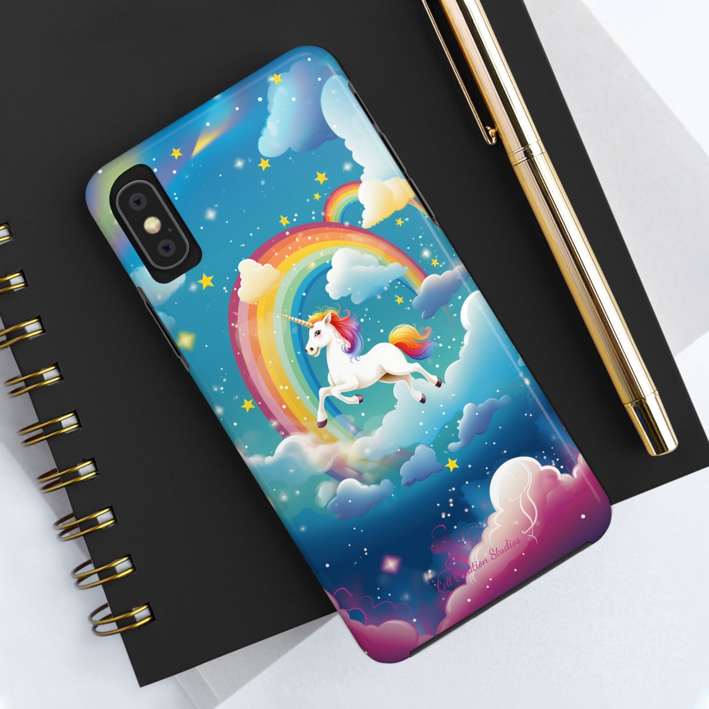 Introducing the "Rainbow Soar" Cell Phone Case – Embark on a Whimsical Journey with a Flying Unicorn -Tough Phone Cases