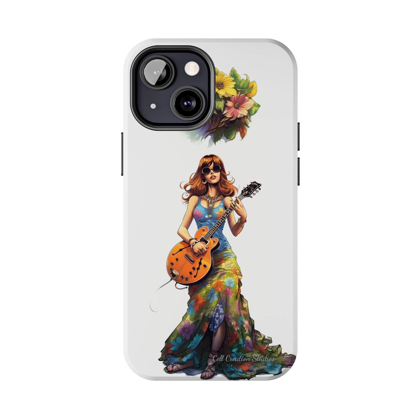 Introducing the "Hippie Chick Groove" Cell Phone Case – Retro Vibes and Musical Delight -Tough Phone Cases