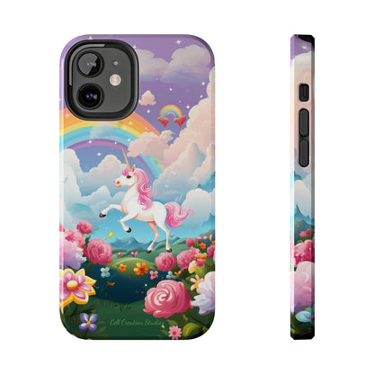 Introducing the "Floral Enchantment" Cell Phone Case – Embrace Your Imagination with a Unicorn in a Field of Flowers -Tough Phone Cases