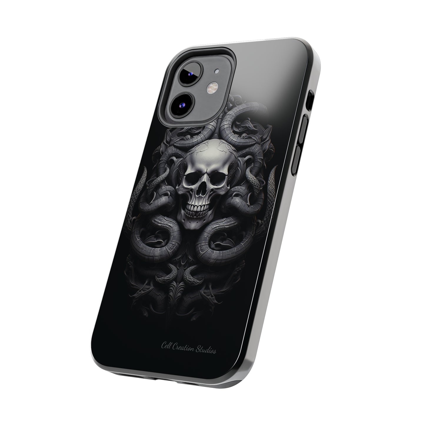 Introducing the "Monochrome Skull and Snakes" Cell Phone Case – A Bold Statement -Tough Phone Cases