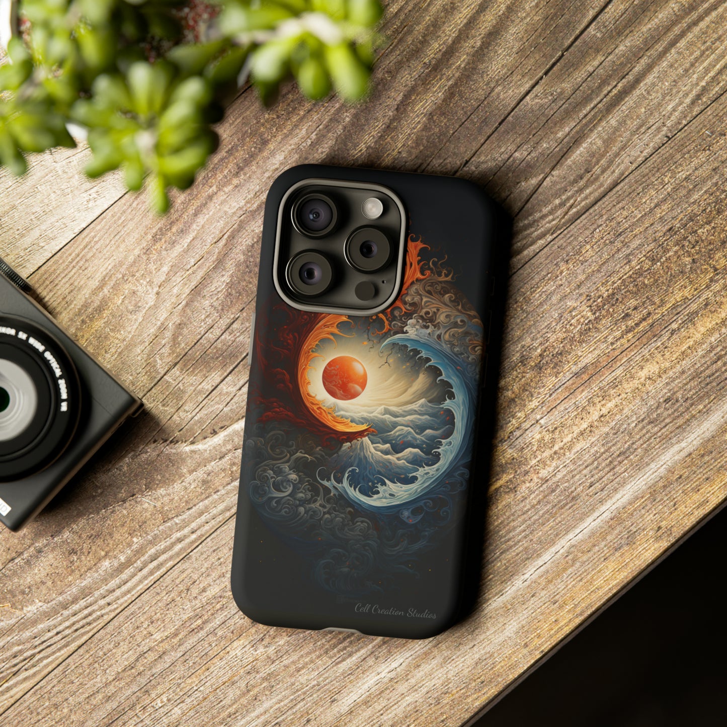 "Dual Elements Clash: Fire and Water Abstract" Phone Case -Tough Cases