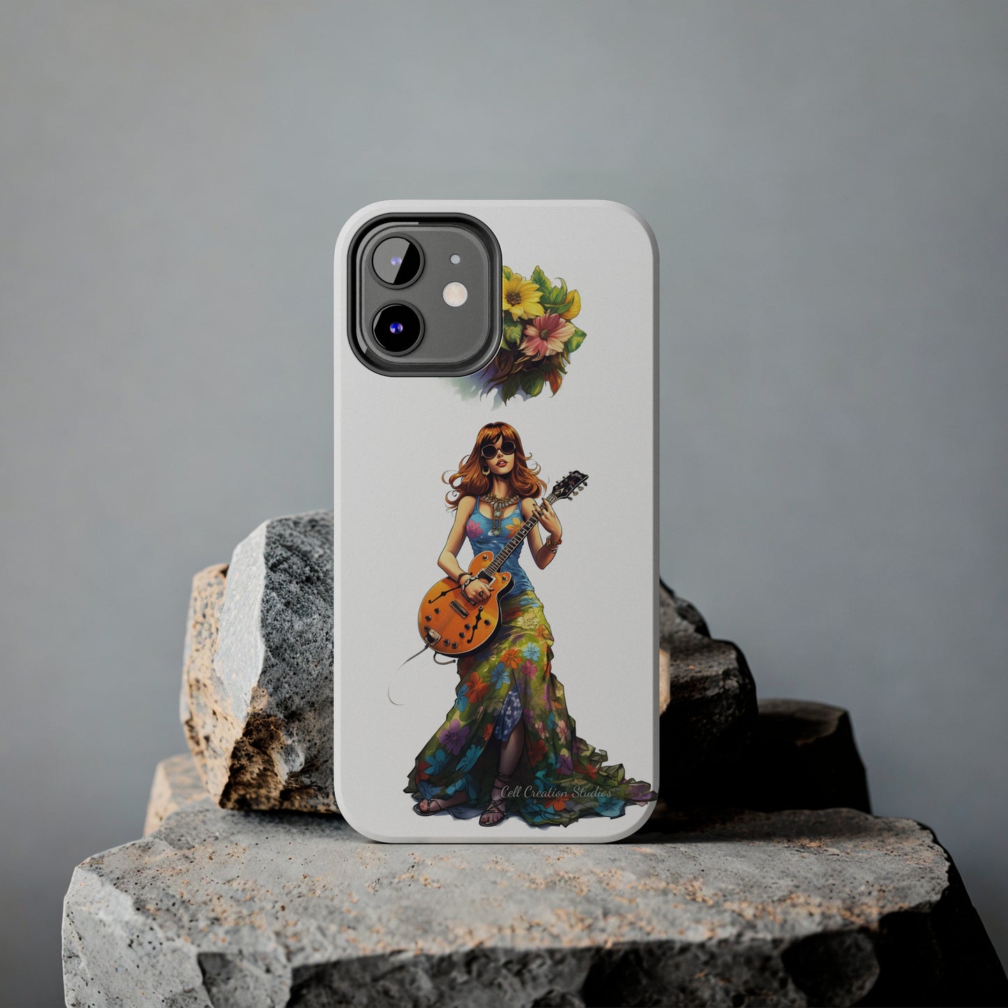 Introducing the "Hippie Chick Groove" Cell Phone Case – Retro Vibes and Musical Delight -Tough Phone Cases