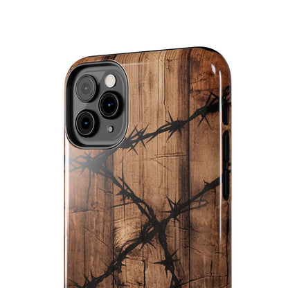 "Elegant Barb Wire on Wood" Embrace Rustic Style -Tough Phone Cases