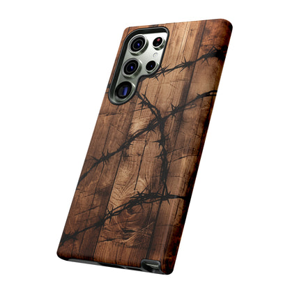 "Elegant Barb Wire on Wood" Embrace Rustic Style -Tough Phone Cases