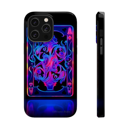 Introducing the "Neon Ace of Hearts" Cell Phone Case – Elevate Your Style with a Dazzling Card -MagSafe Tough Cases