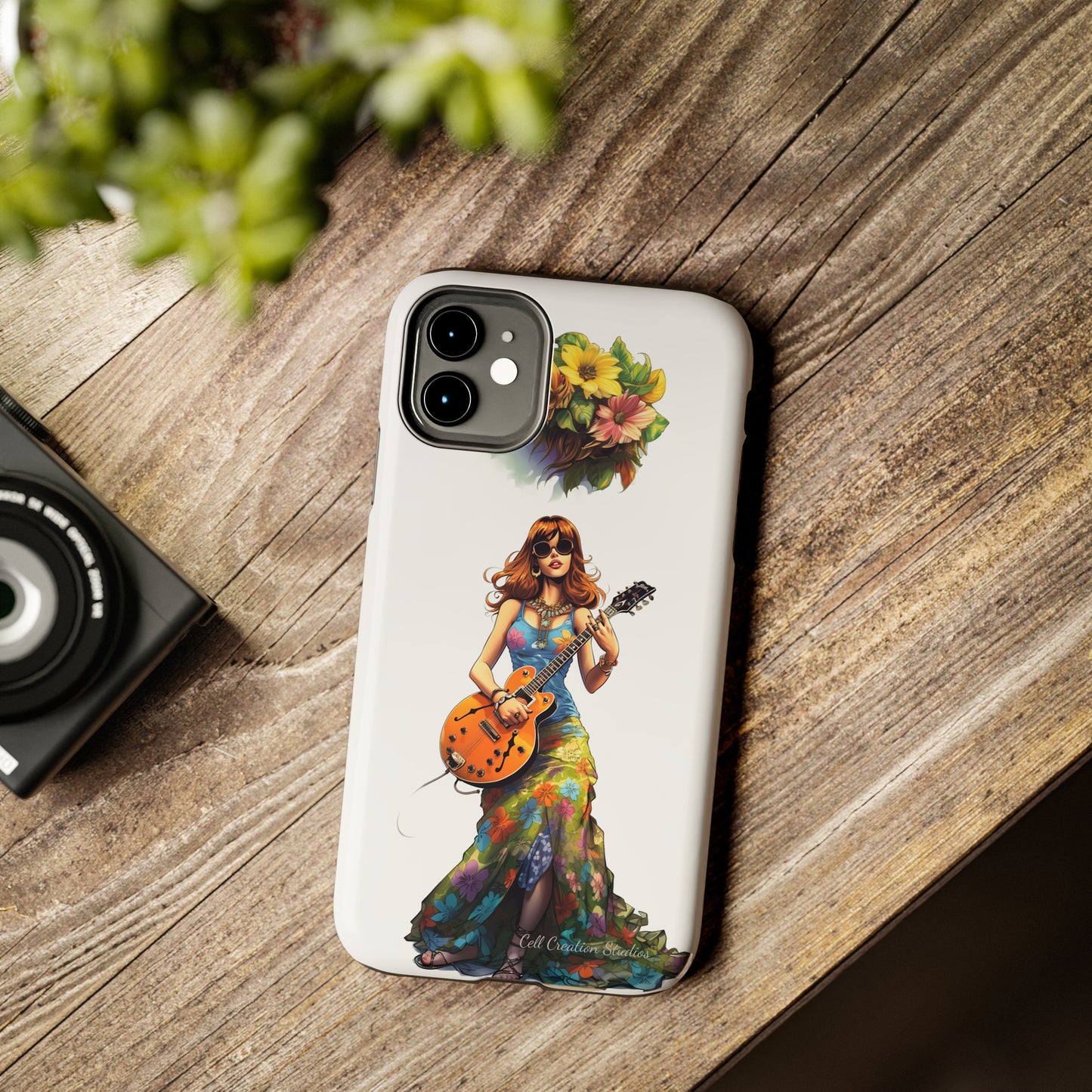 Introducing the "Hippie Chick Groove" Cell Phone Case – Retro Vibes and Musical Delight -Tough Phone Cases