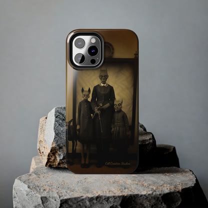 Introducing the "Vintage Odd Creatures" Cell Phone Case – Step into the Eerie Charm of a Haunting Family Portrait -Tough Phone Cases