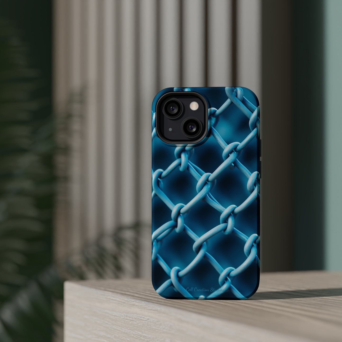 Introducing the "Elegant Chainlink" Cell Phone Case – Embrace Contemporary Style with Blue Chain Link Design -MagSafe Tough Cases