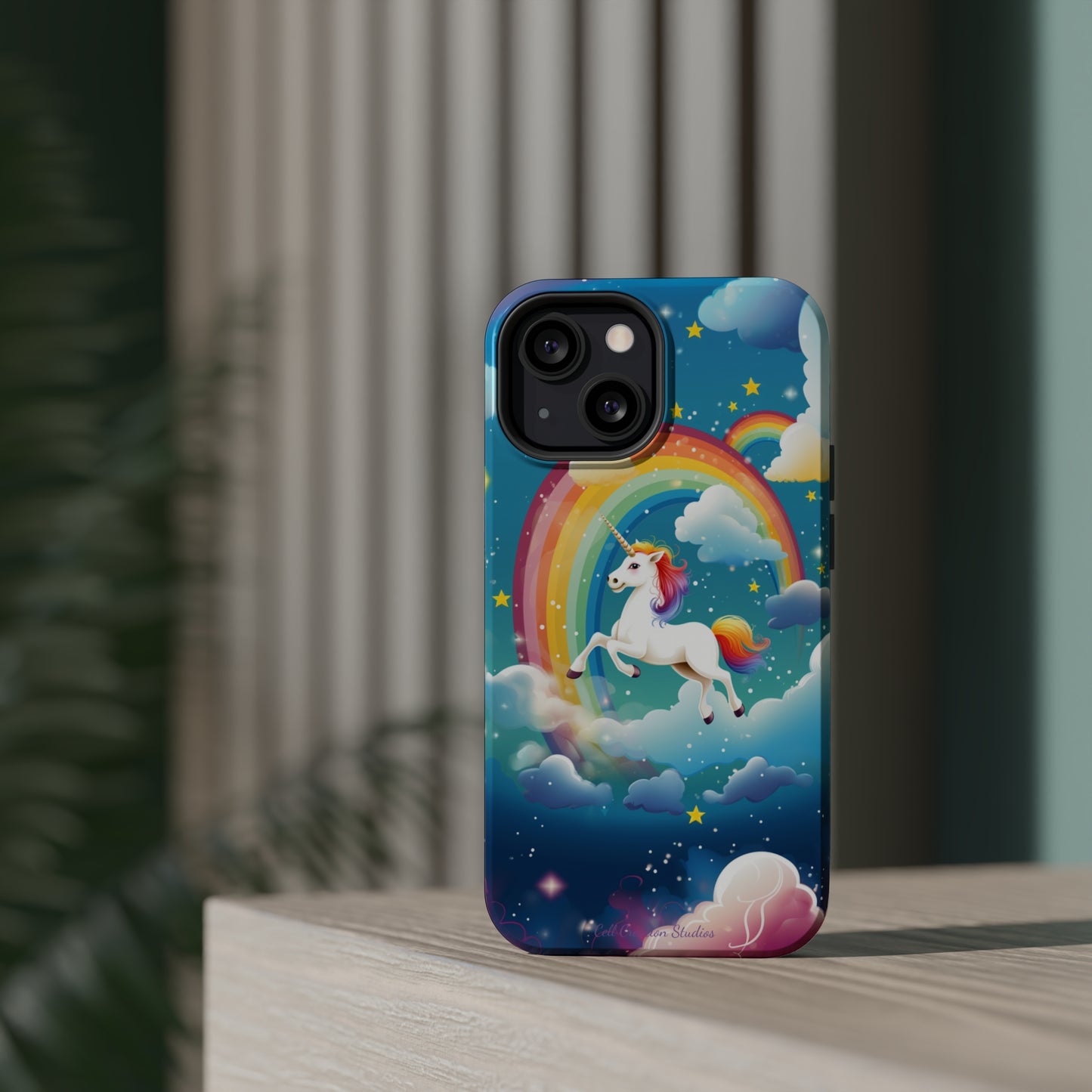 Introducing the "Rainbow Soar" Cell Phone Case – Embark on a Whimsical Journey with a Flying Unicorn -MagSafe Tough Cases