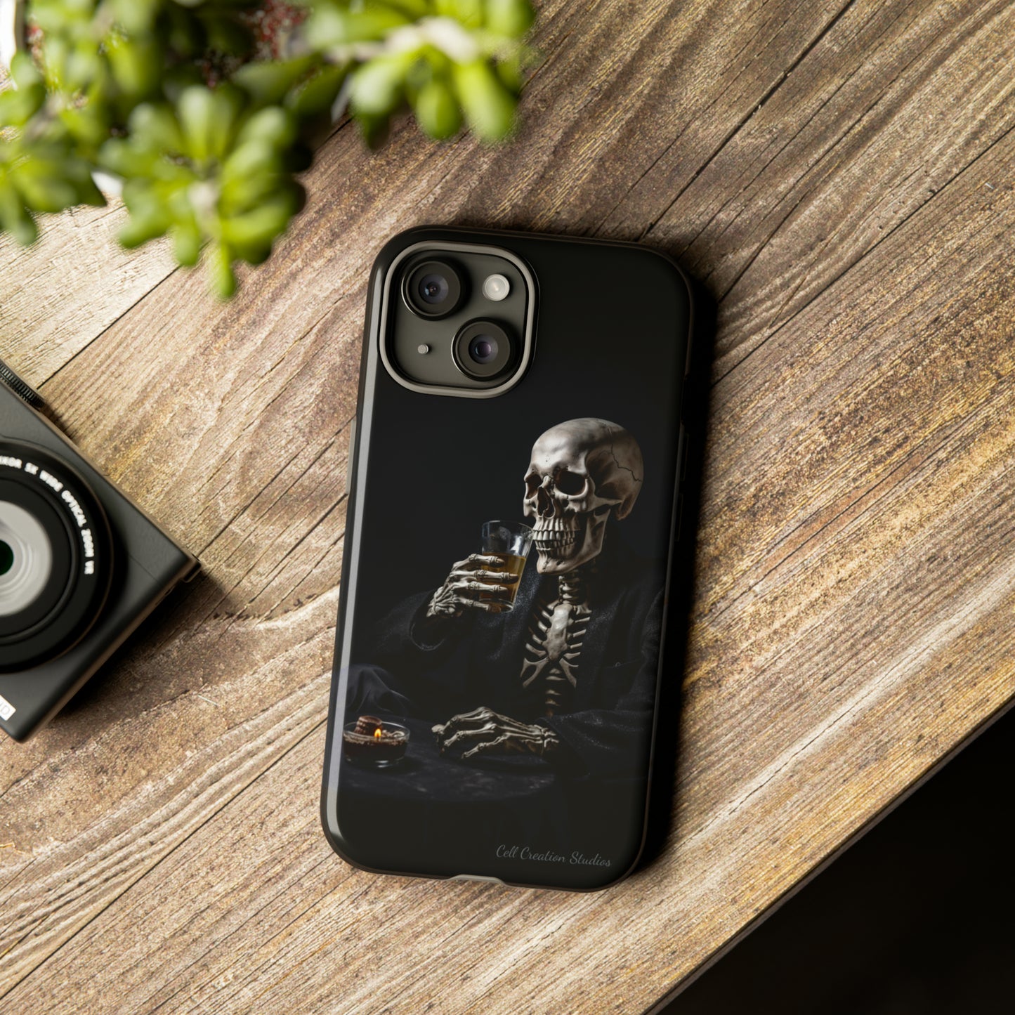 "Embrace the Dark Side with Our Skeleton Drinking Phone Case" -Tough Cases