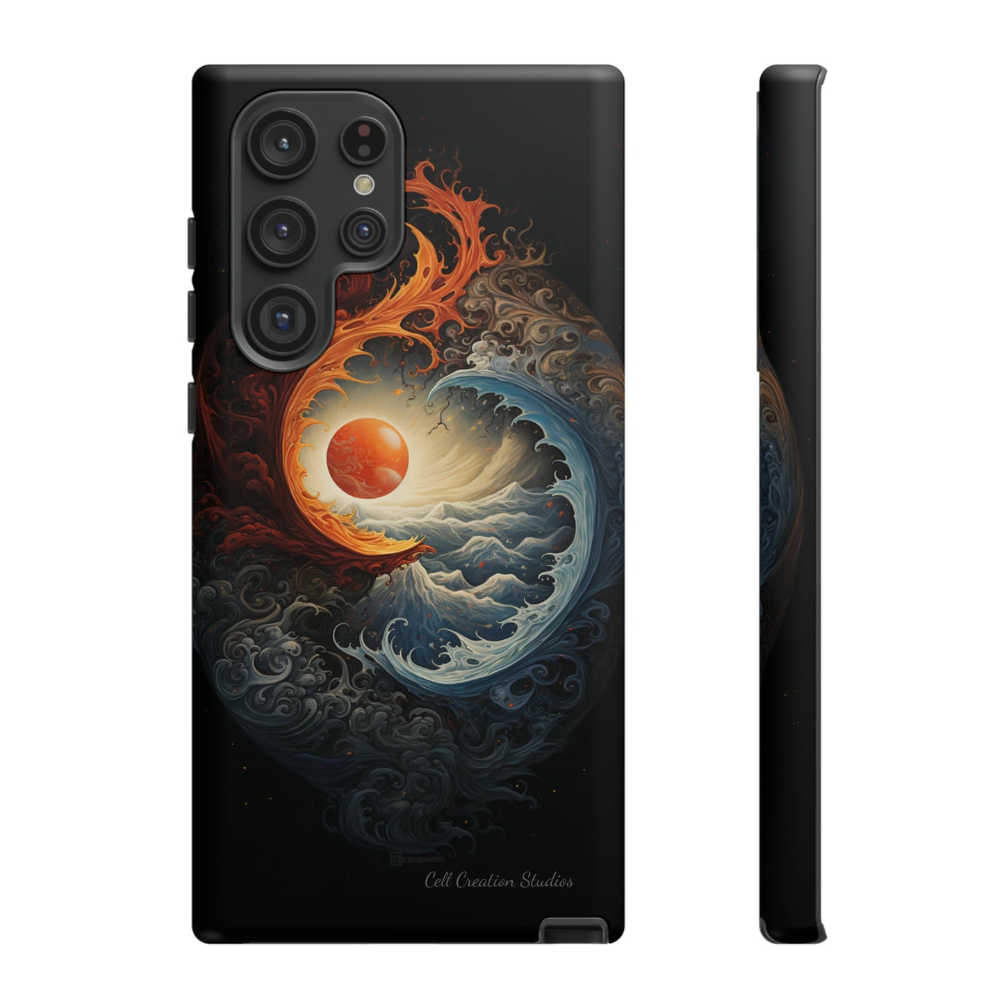 "Dual Elements Clash: Fire and Water Abstract" Phone Case -Tough Cases